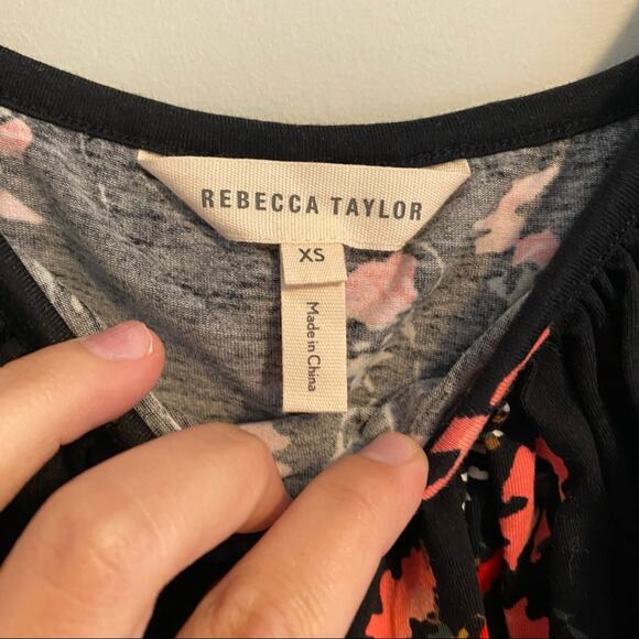 Rebecca Taylor Black Red Floral Cotton Ruffle Bodycon Mini Dress XS - Picture 3 of 12